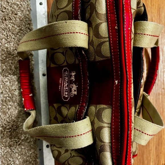 Coach Heritage Stripe Satchel Red leather accents Lot of wear Restoration bag - Picture 5 of 14